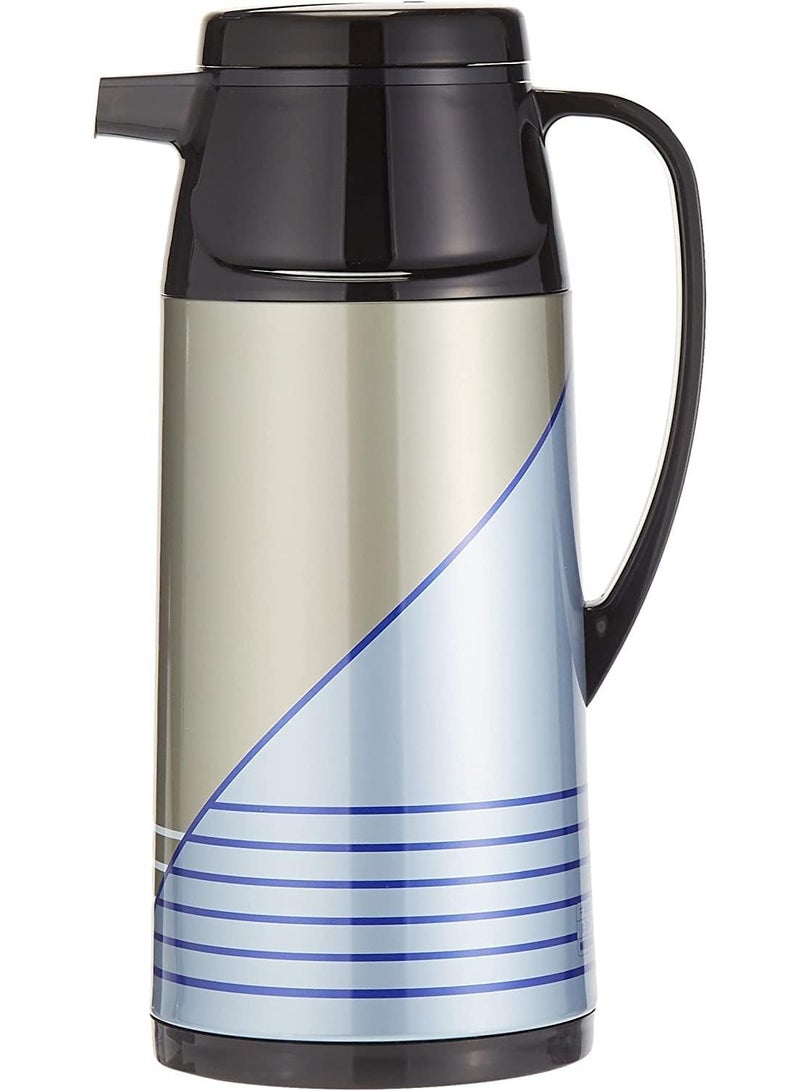Peacock Vacuum Flask with Push Button Cap, 1.6 Liter Capacity, Silver/Black-AIW160 - Image 1